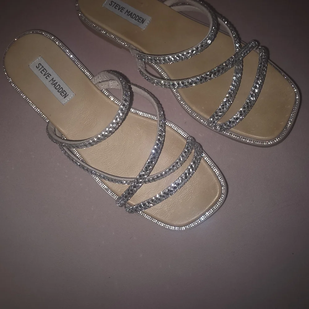 Steve Madden Silver Strappy Rhinestone Slide Sandals